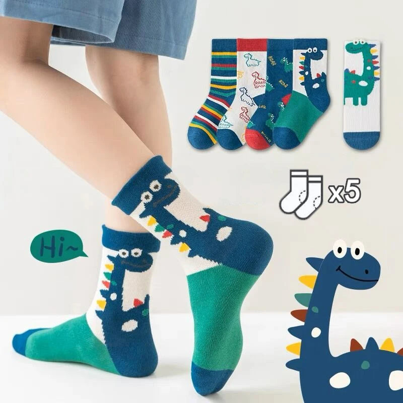 5 Pairs Kids Dino Socks