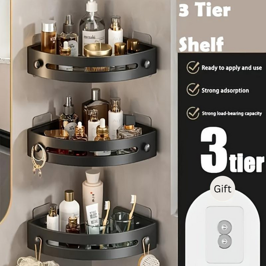 3-Pack Corner Shelves Storage Rack, Drill Free Wall Mount, Shower Organizer, and 40lbs Load Capacity