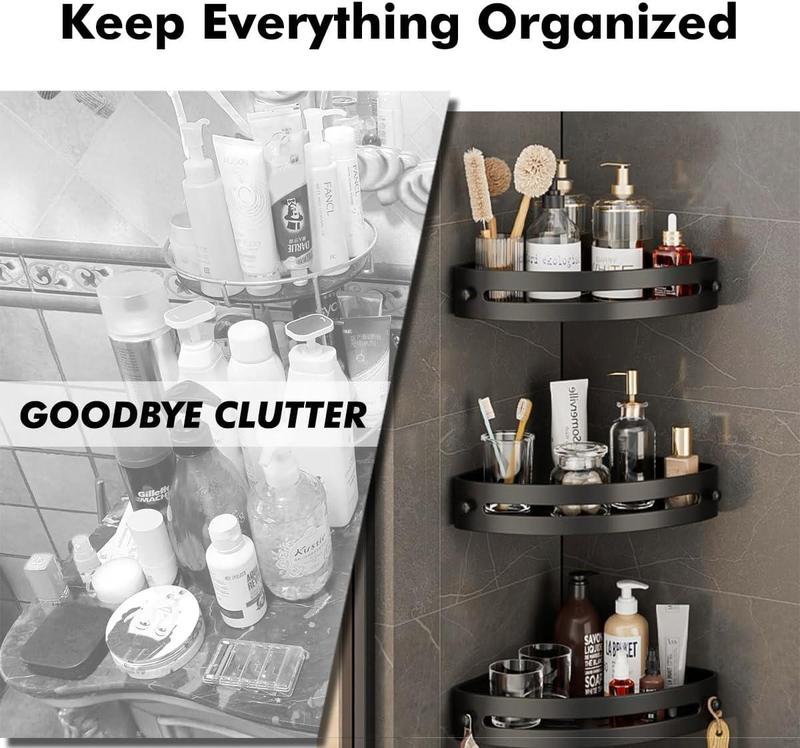 3-Pack Corner Shelves Storage Rack, Drill Free Wall Mount, Shower Organizer, and 40lbs Load Capacity