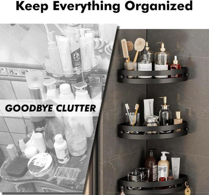 3-Pack Corner Shelves Storage Rack, Drill Free Wall Mount, Shower Organizer, and 40lbs Load Capacity